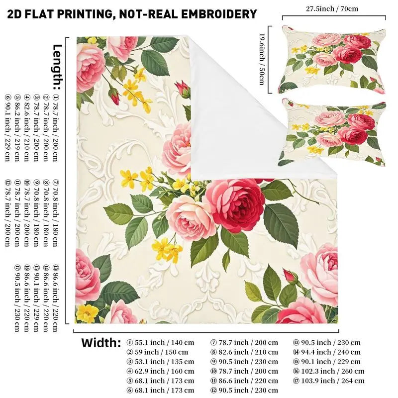 Pillowcase Quilt Cover 3-piece Bedding Beige Background Seamless Floral Pattern, Washable, Durable, Spring and Summer