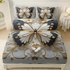 Three-dimensional White Embossed Butterfly Fitted Sheet Set 1 Fitted Sheet High-definition Printing for Home and Dormitory