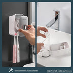 MENGNI Toothpaste Dispenser Wall-Mounted Bathroom Toothpaste Squeezer Punch-Free Toothbrush Holder Rack manual operation