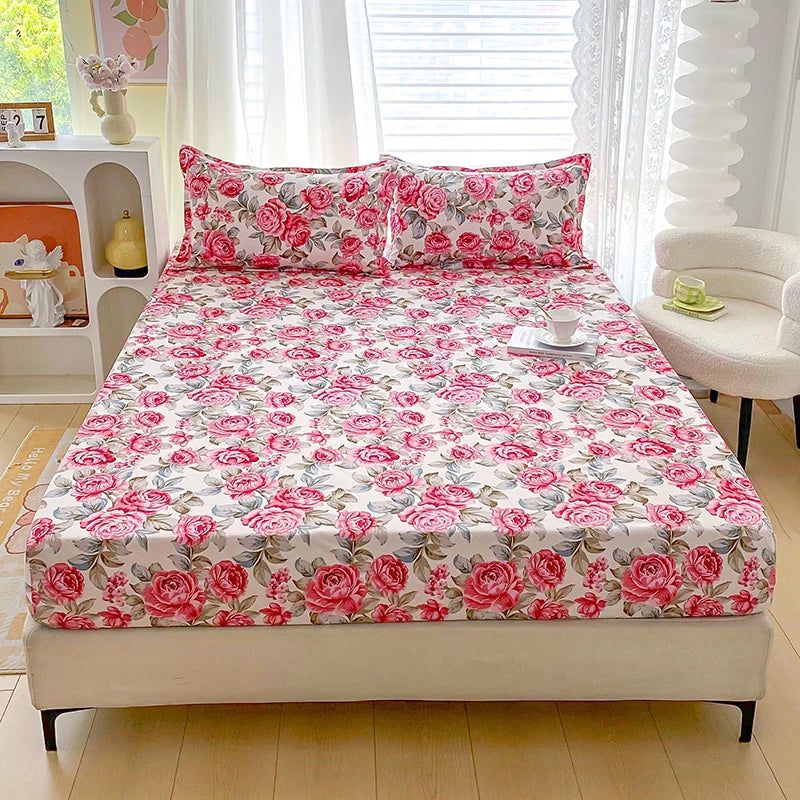 Flower Printed Fitted Bed Sheets Reactive Printed sabanas cama matrimonial Single/Queen/King Mattress Cover Double Bedsheets