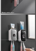 MENGNI Toothpaste Dispenser Wall-Mounted Bathroom Toothpaste Squeezer Punch-Free Toothbrush Holder Rack manual operation
