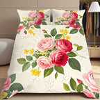 Pillowcase Quilt Cover 3-piece Bedding Beige Background Seamless Floral Pattern, Washable, Durable, Spring and Summer